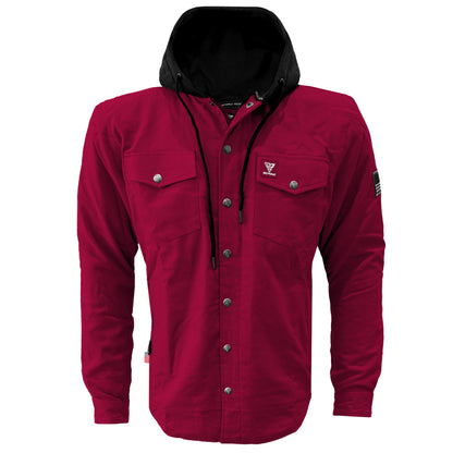 Protective Flannel Hoodie For Men - Red Maroon Solid with Pads
