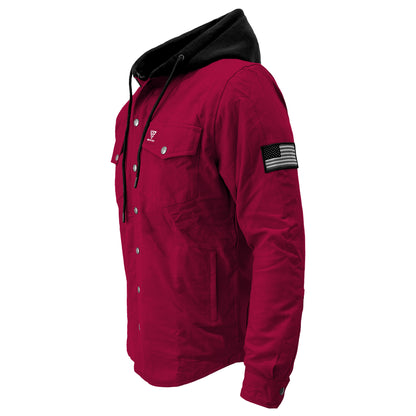 Protective Flannel Hoodie For Men - Red Maroon Solid with Pads