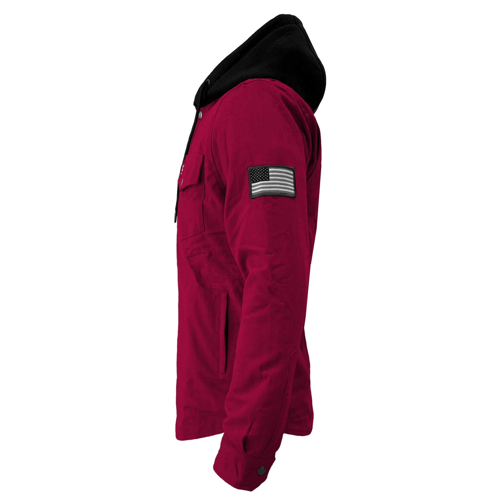 Protective Flannel Hoodie For Men - Red Maroon Solid with Pads