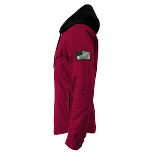 Protective Flannel Hoodie For Men - Red Maroon Solid with Pads