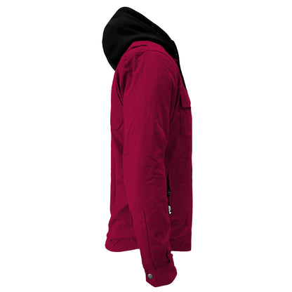 Protective Flannel Hoodie For Men - Red Maroon Solid with Pads