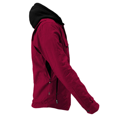 Protective Flannel Hoodie For Men - Red Maroon Solid with Pads