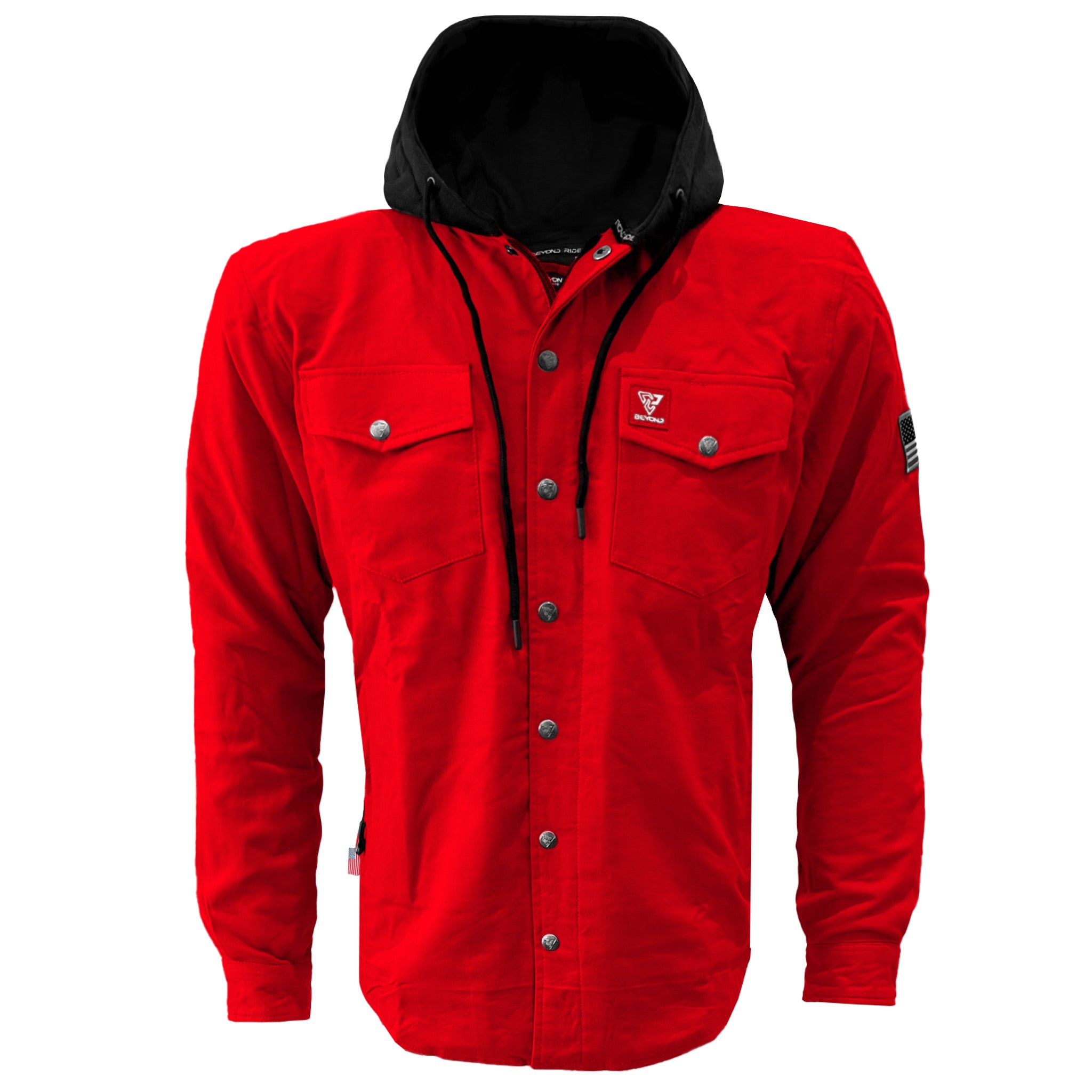 Protective Flannel Hoodie For Men - Red Solid with Pads