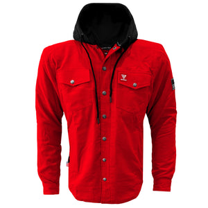Protective Flannel Hoodie For Men - Red Solid with Pads