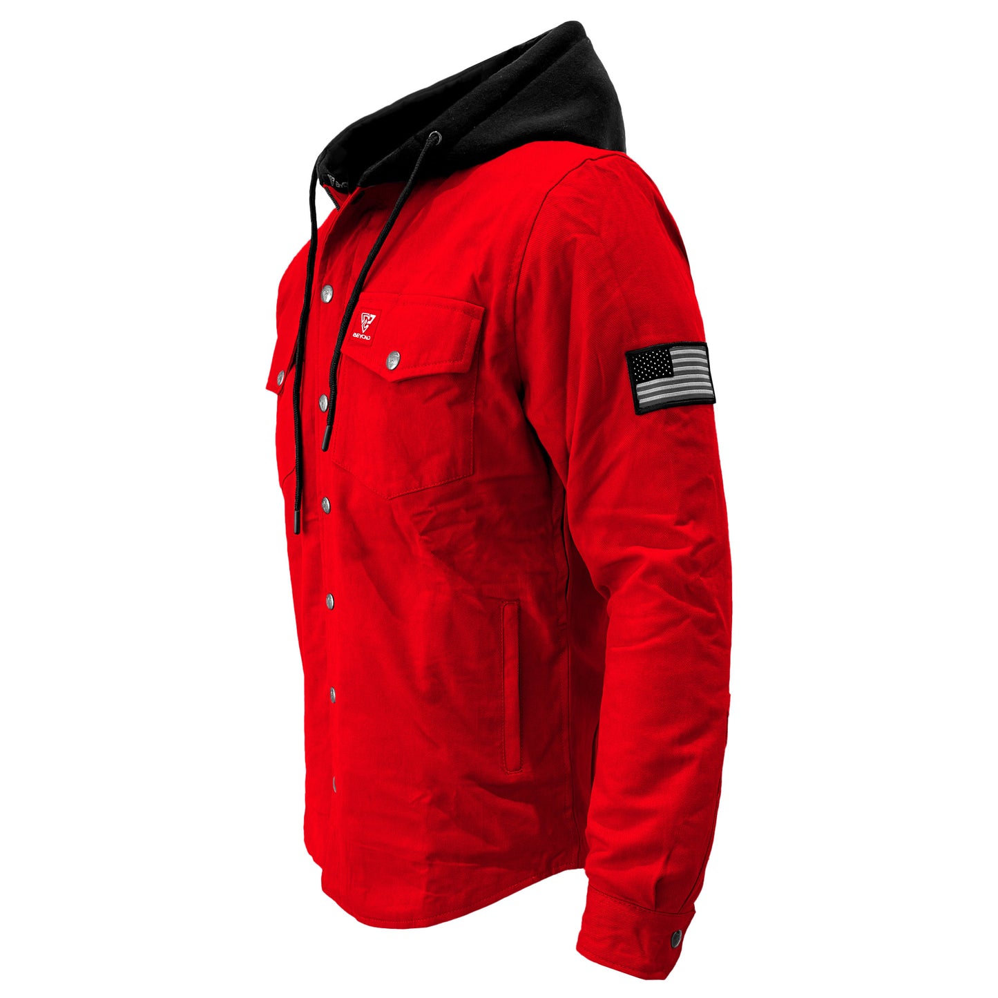 Protective Flannel Hoodie For Men - Red Solid with Pads