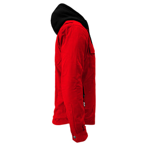 Protective Flannel Hoodie For Men - Red Solid with Pads