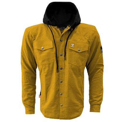 Protective Flannel Hoodie For Men - Yellow Solid with Pads