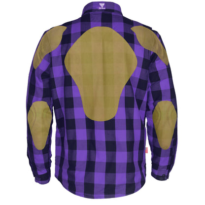 Protective Flannel Shirt - Purple and Black Checkered with Pads