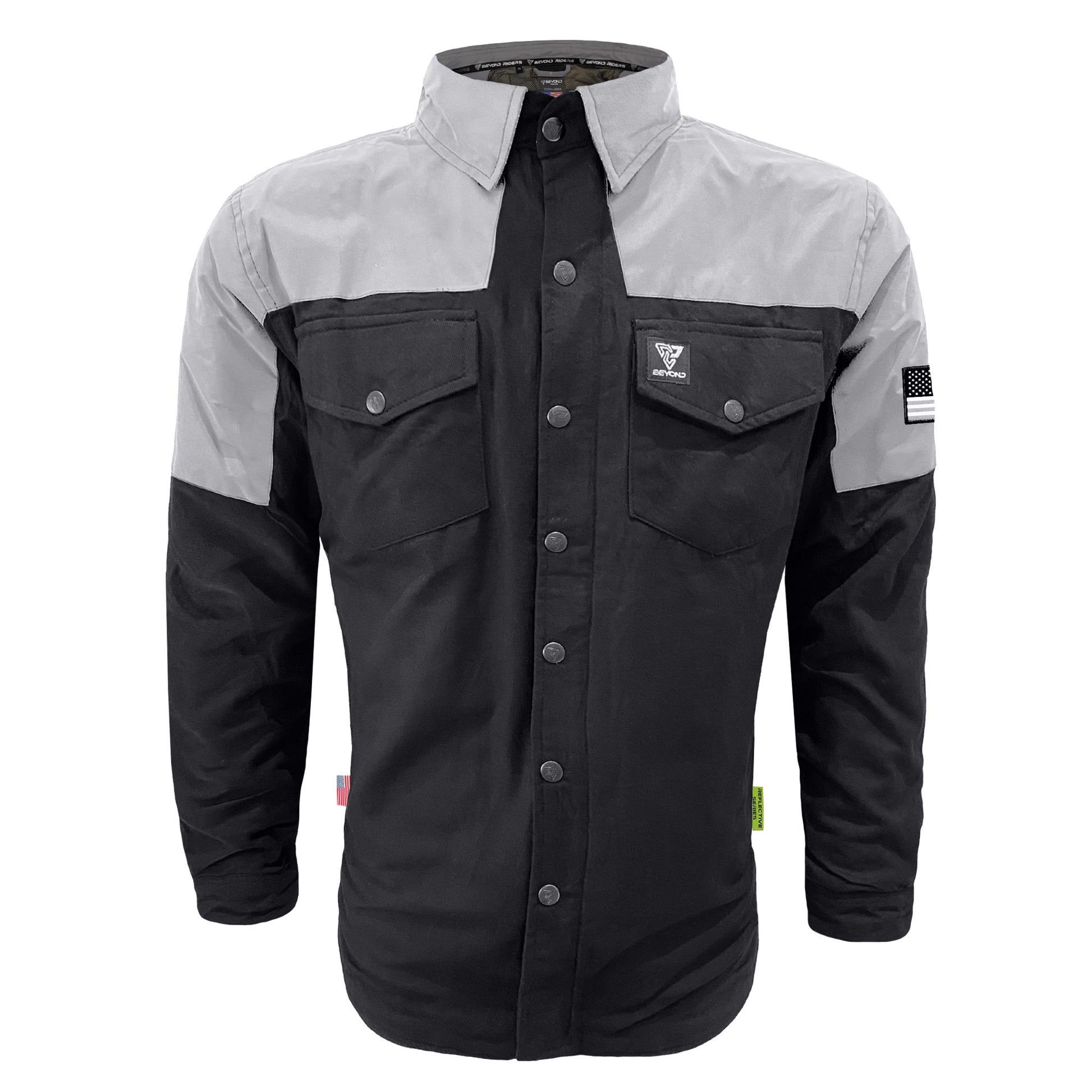 Flannel Reflective Shirt - Black & Silver with Pads L / Black & Silver Flannel Reflective Shirt - Black & Silver with Pads L / Black & Silver