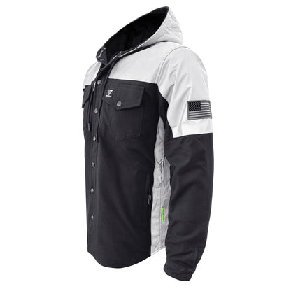 Protective Reflective Flannel Hoodie "Alloy Eclipse" For Men - Black and Silver with Pads