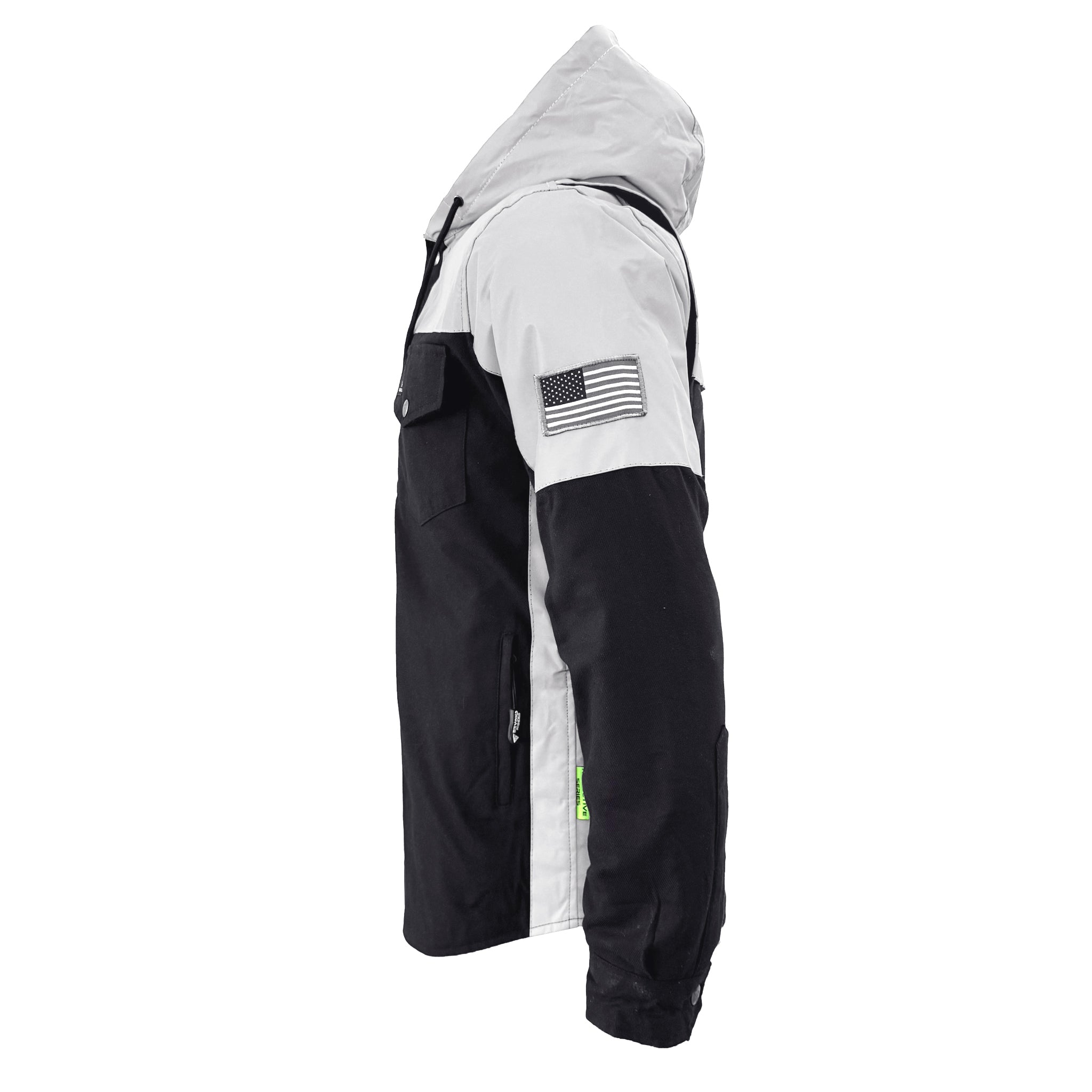 Protective Reflective Flannel Hoodie "Alloy Eclipse" For Men - Black and Silver with Pads