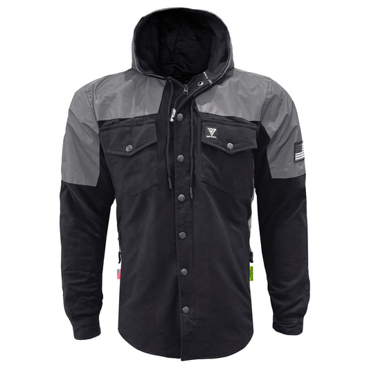 Protective Reflective Flannel Hoodie "Nightfall Nebula" For Men - Black with Pads