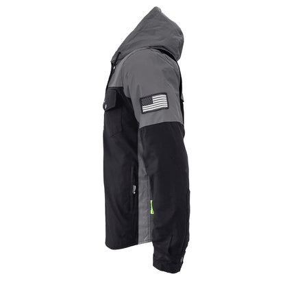 Protective Reflective Flannel Hoodie "Nightfall Nebula" For Men - Black with Pads