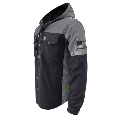 Protective Reflective Flannel Hoodie "Nightfall Nebula" For Men - Black with Pads