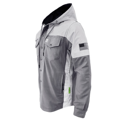 Protective Reflective Flannel Hoodie "Twilight Titanium" For Men - Grey and Silver with Pads