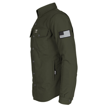Protective SoftShell Winter Jacket for Men - Army Green Matte with Pads