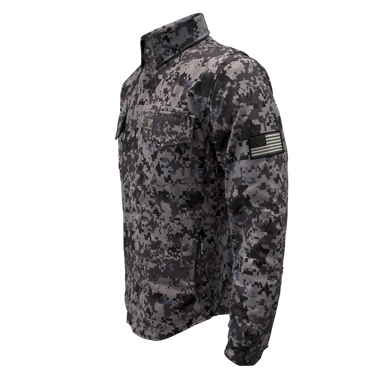 Protective SoftShell Winter Jacket for Men - Camouflage Devil Six with Pads