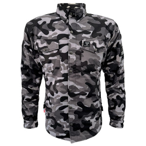 Protective SoftShell Winter Jacket for Men - Camouflage Gray Boomer with Pads
