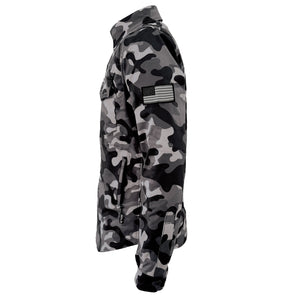 Protective SoftShell Winter Jacket for Men - Camouflage Gray Boomer with Pads