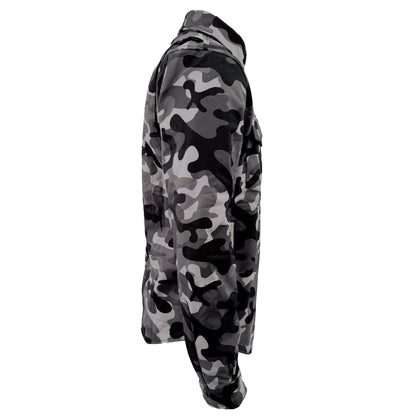 Protective SoftShell Winter Jacket for Men - Camouflage Gray Boomer with Pads