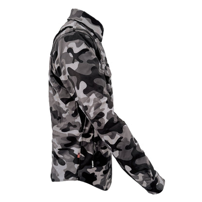 Protective SoftShell Winter Jacket for Men - Camouflage Gray Boomer with Pads