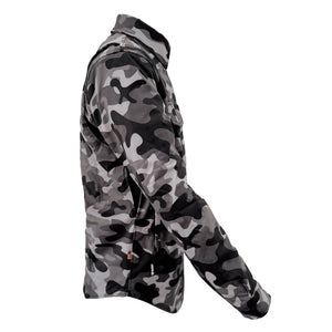 Protective SoftShell Winter Jacket for Men - Camouflage Gray Boomer with Pads
