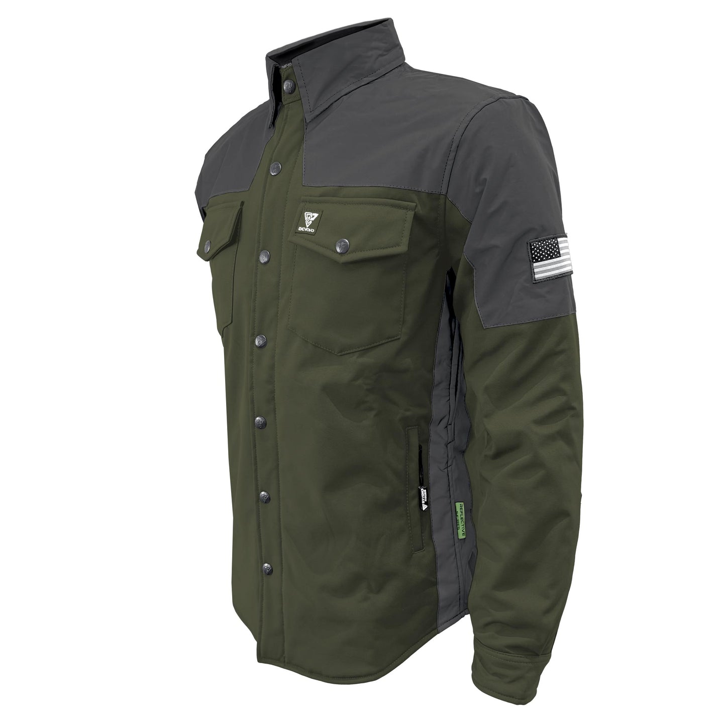 SoftShell Reflective Army Green Nebula Winter Jacket for Men - with Pads