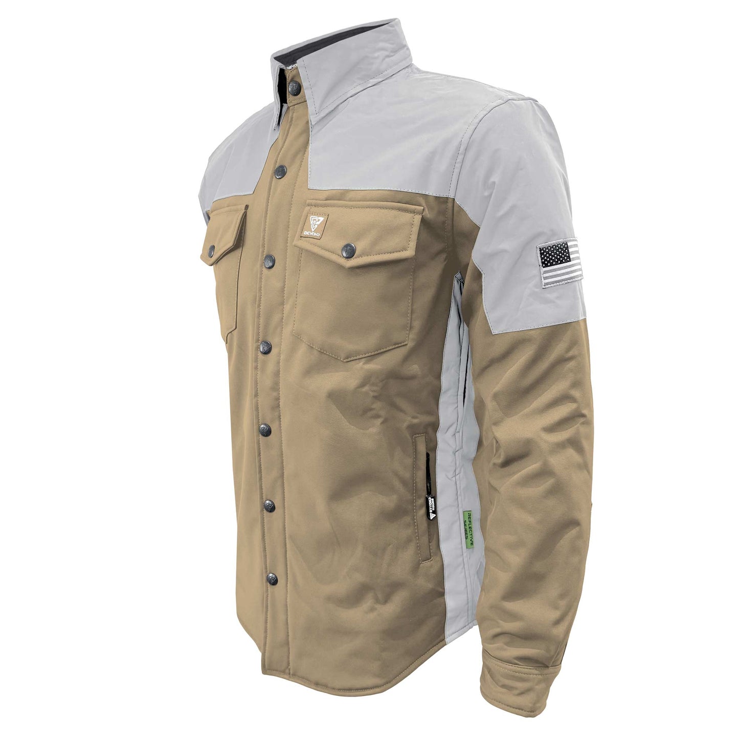 SoftShell Reflective Khaki Eclipse Winter Jacket for Men - with Pads