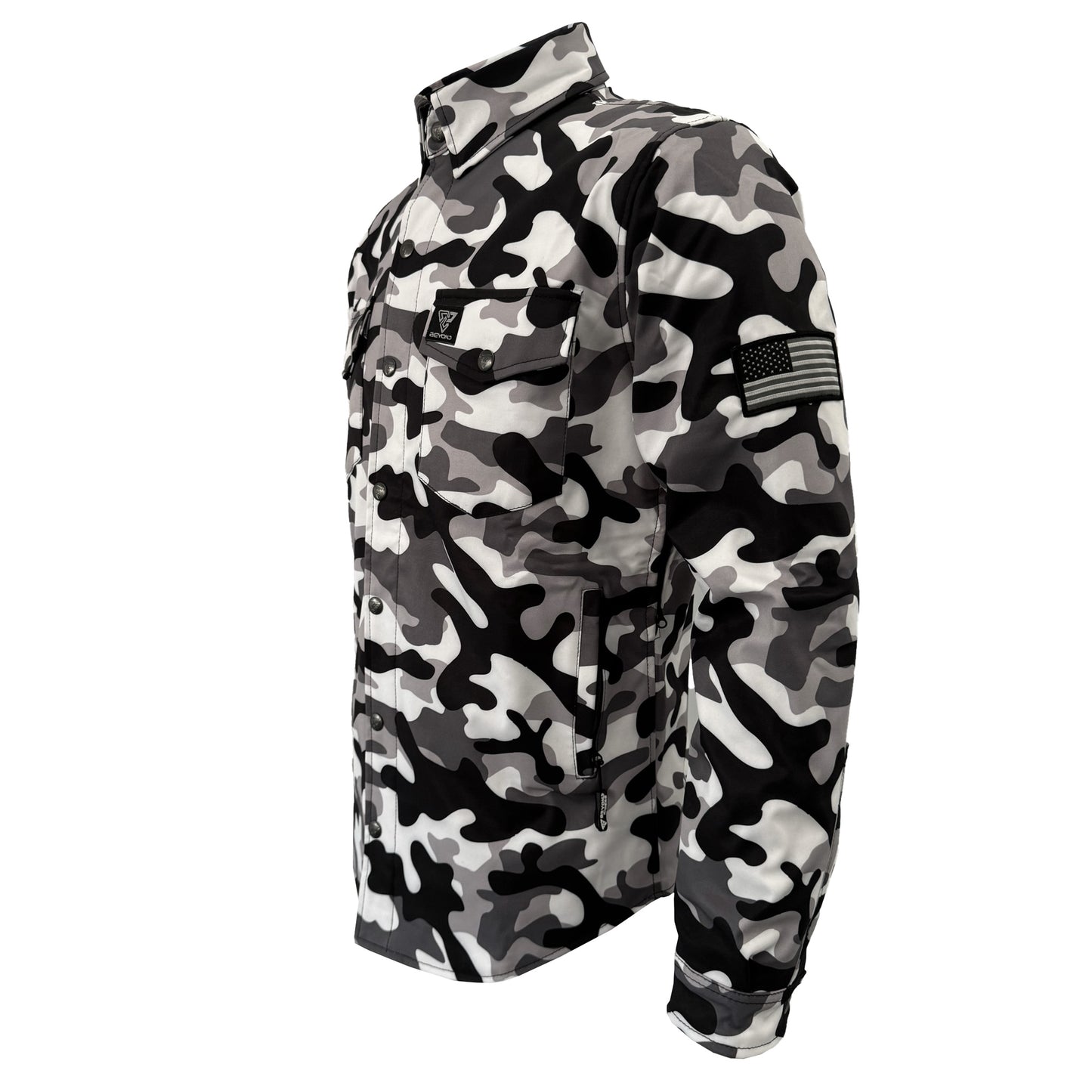 Protective SoftShell Winter Jacket for Men - Camouflage SnowFox with Pads