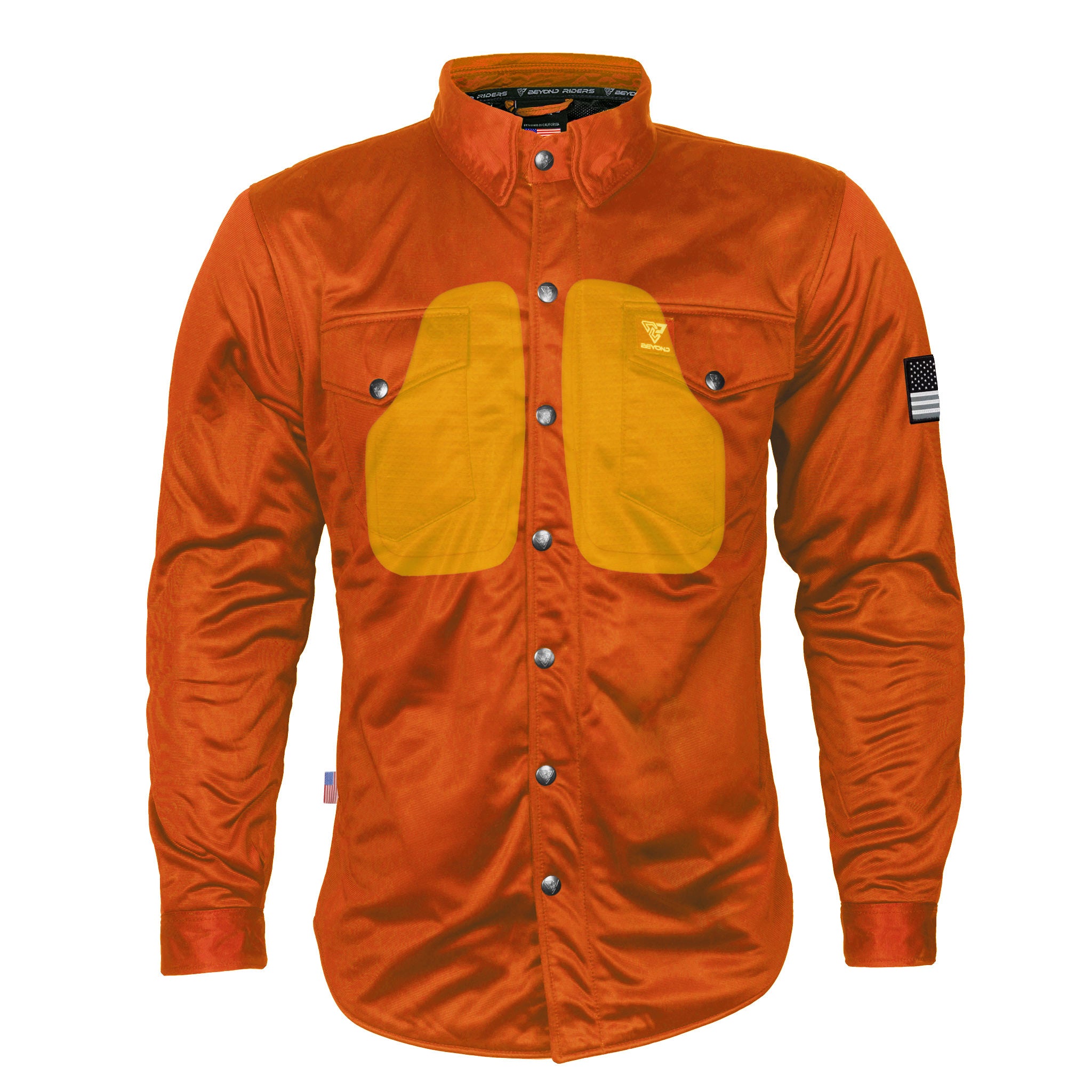 Ultra-Protective-Shirt-For-Men-Orange-Solid-Front-with-Chest-Pads