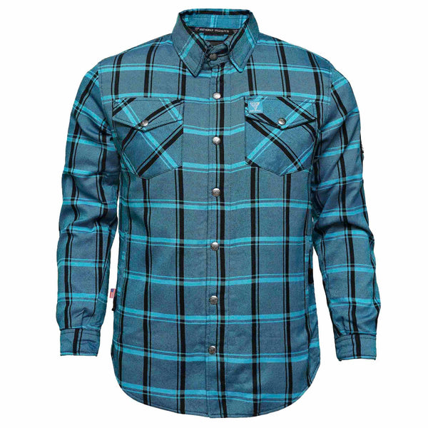Flannel Shirt For Men - Renegade Teal Blue Plaid with Pads