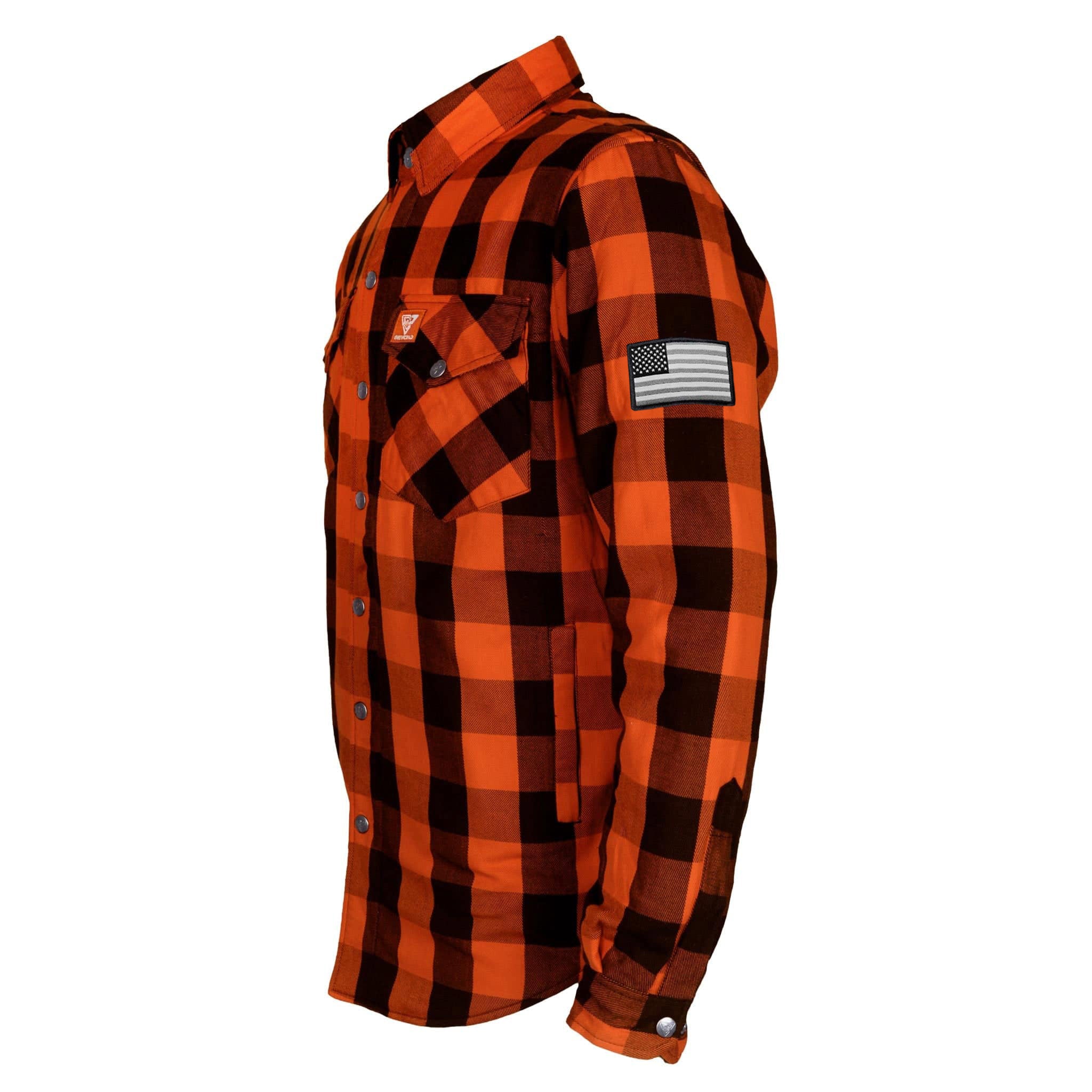 Protective Flannel Shirt - Orange and Black Checkered with Pads