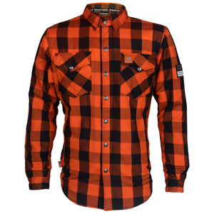 Protective Flannel Shirt - Orange and Black Checkered with Pads