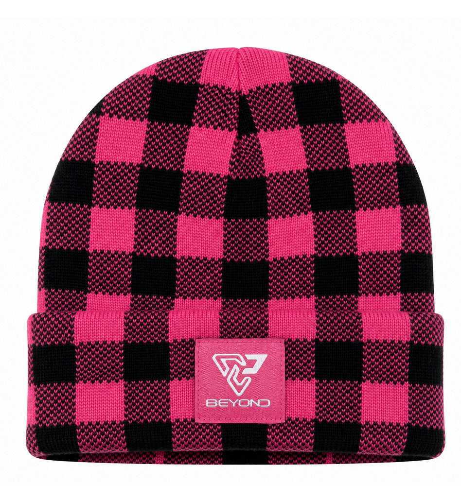 Knit Cuffed Checkered Beanie
