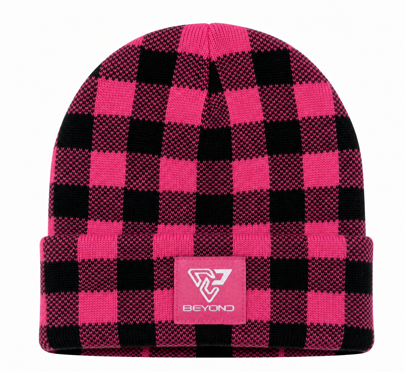 Knit Cuffed Checkered Beanie