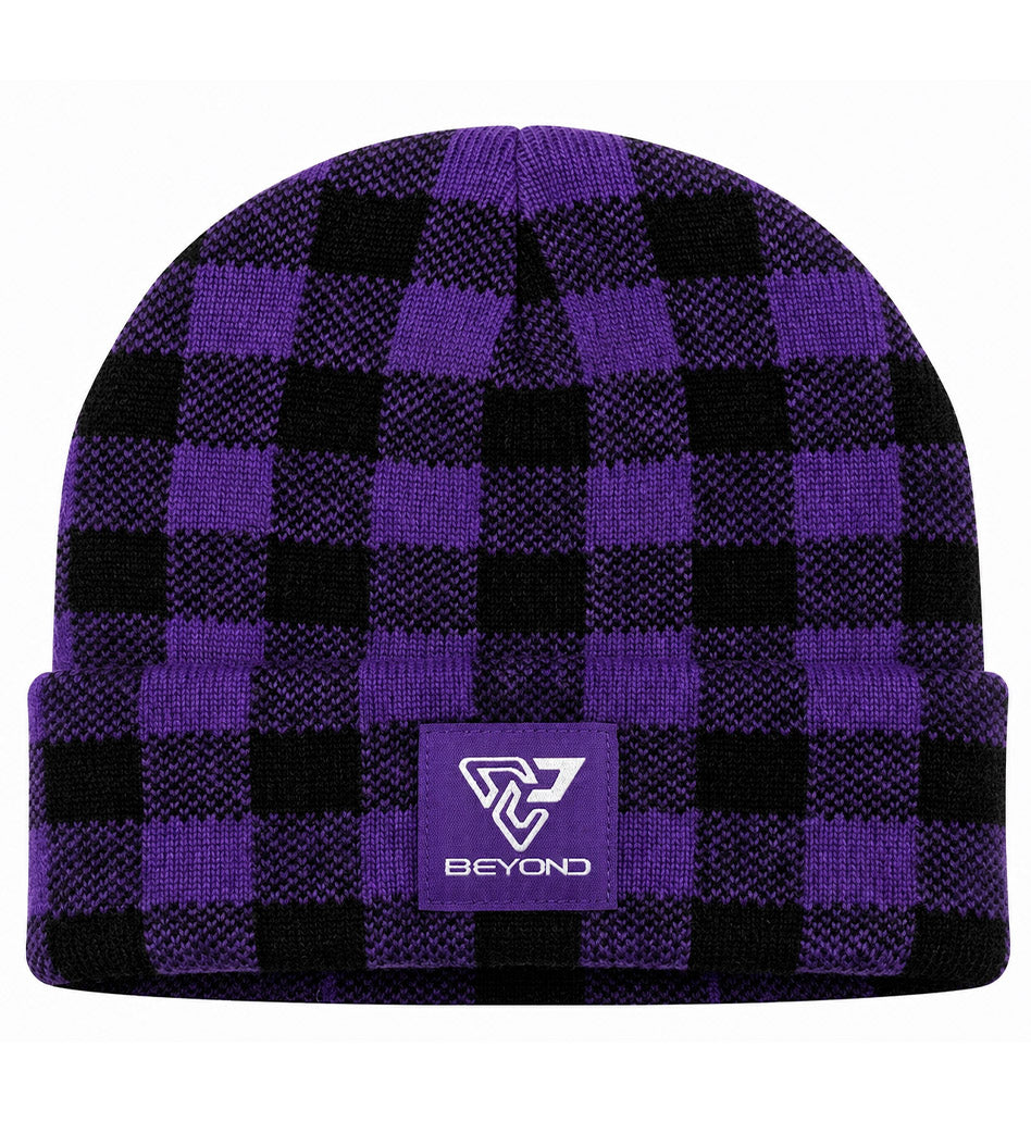 Knit Cuffed Checkered Beanie