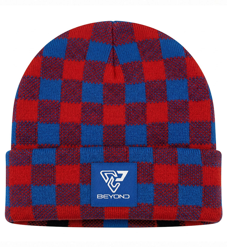 Knit Cuffed Checkered Beanie