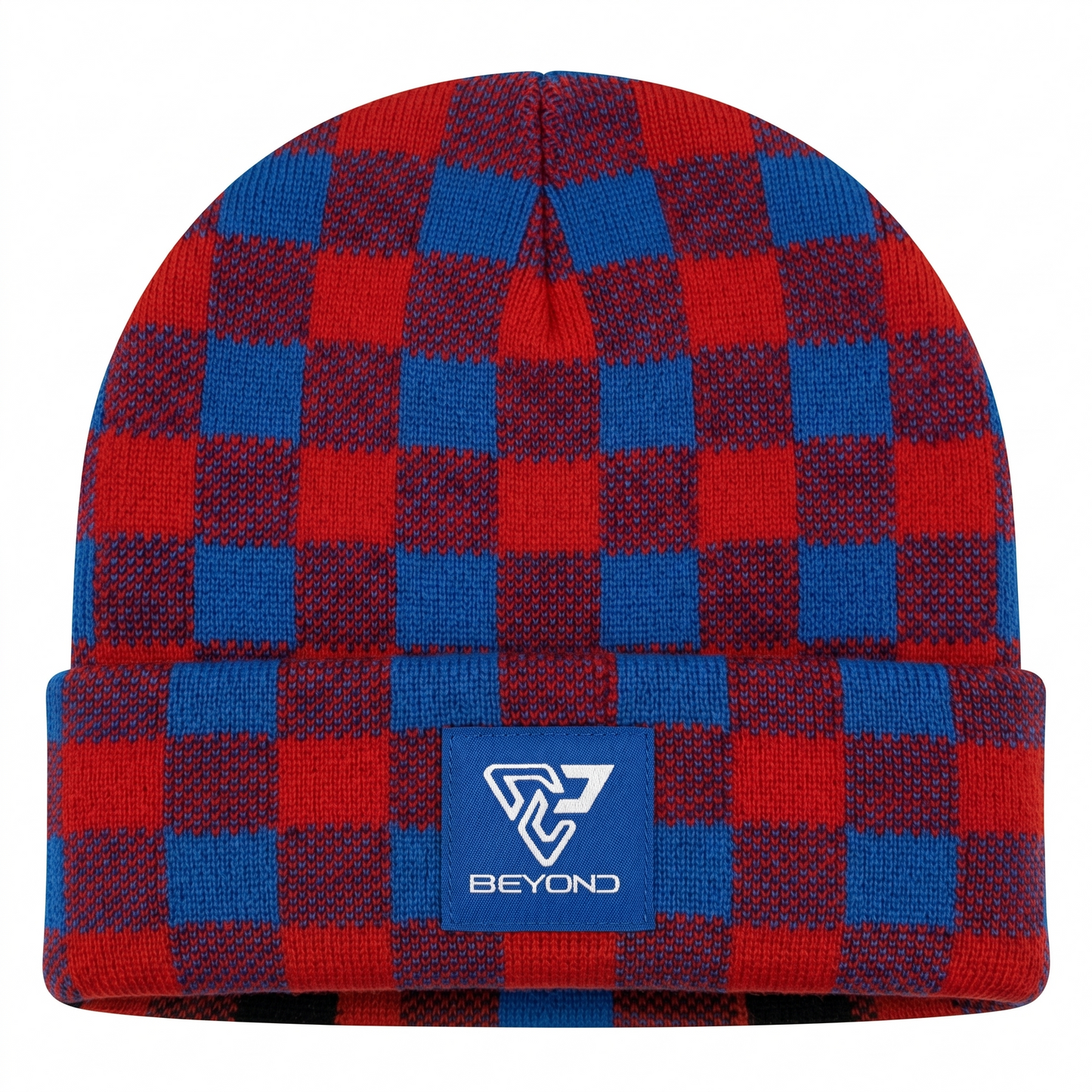 Knit Cuffed Checkered Beanie