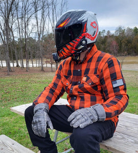 Rider-In-Orange-Black-Checkered-Shirt