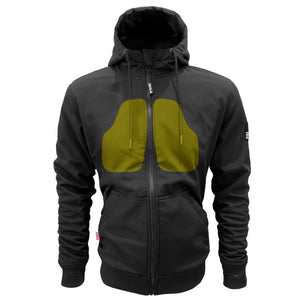 Protective-SoftShell-Unisex-Hoodie-Black-Matte-With-Chest-Pads-Front
