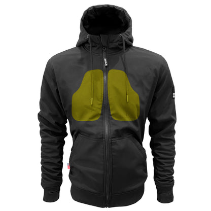 Protective-SoftShell-Unisex-Hoodie-Black-Matte-With-Chest-Pads-Front