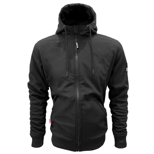 Protective-SoftShell-Unisex-Hoodie-Black-Matte-Front