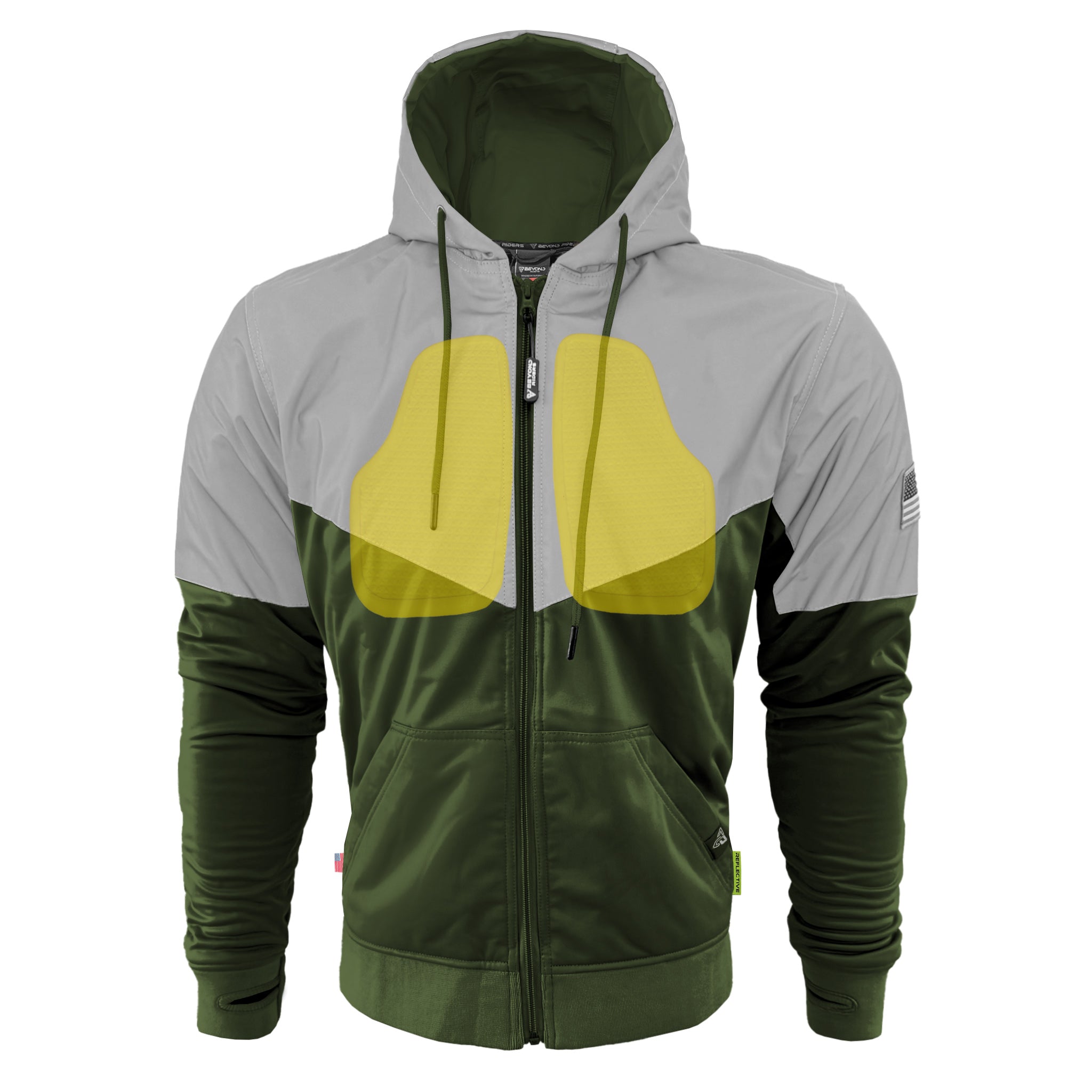Ultra Reflective Hoodie Army Green Eclipse with Pads