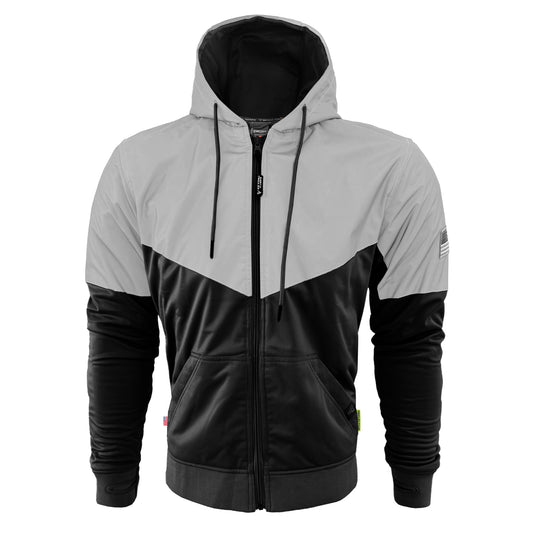 Ultra Reflective Hoodie "Alloy Eclipse" - Black and Silver with Pads