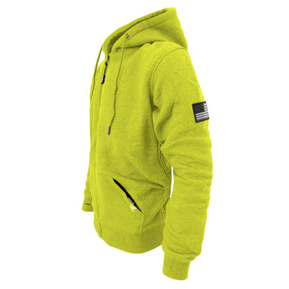 Protective Fleece Unisex Hoodie - Lime Yellow with Pads