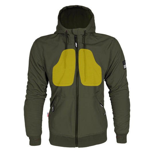 SALE Protective SoftShell Unisex Hoodie - Army Green Matte with Pads