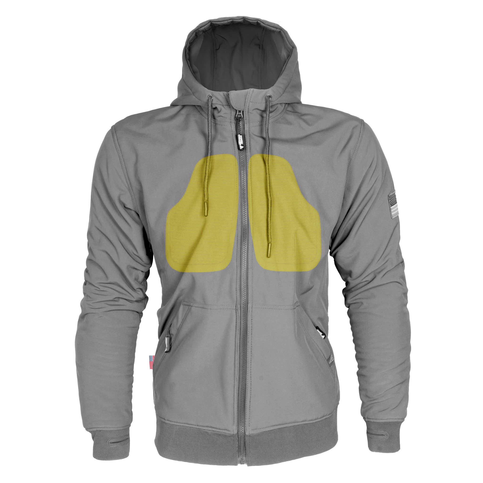 Unisex-Softshell-Hoodie-Gray-Matte-Color-Front-with-Chest-Pads