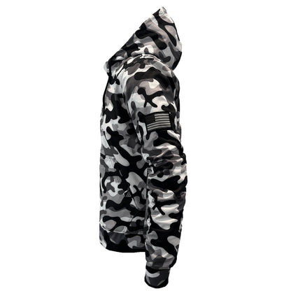 Protective SoftShell Unisex Camouflage Hoodie - "Snow Fox" with Pads