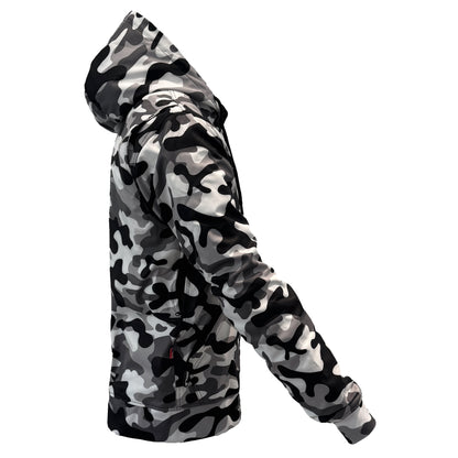 Protective SoftShell Unisex Camouflage Hoodie - "Snow Fox" with Pads