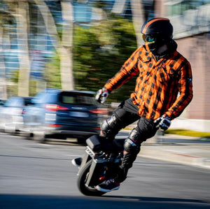 SALE Protective Flannel Shirt "Autumn Blast" - Orange and Black Checkered with Pads